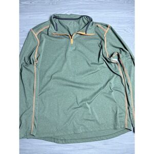 BCG Mens Quarter Zip Pullover Green Heather Orange Stitch Active Top Large